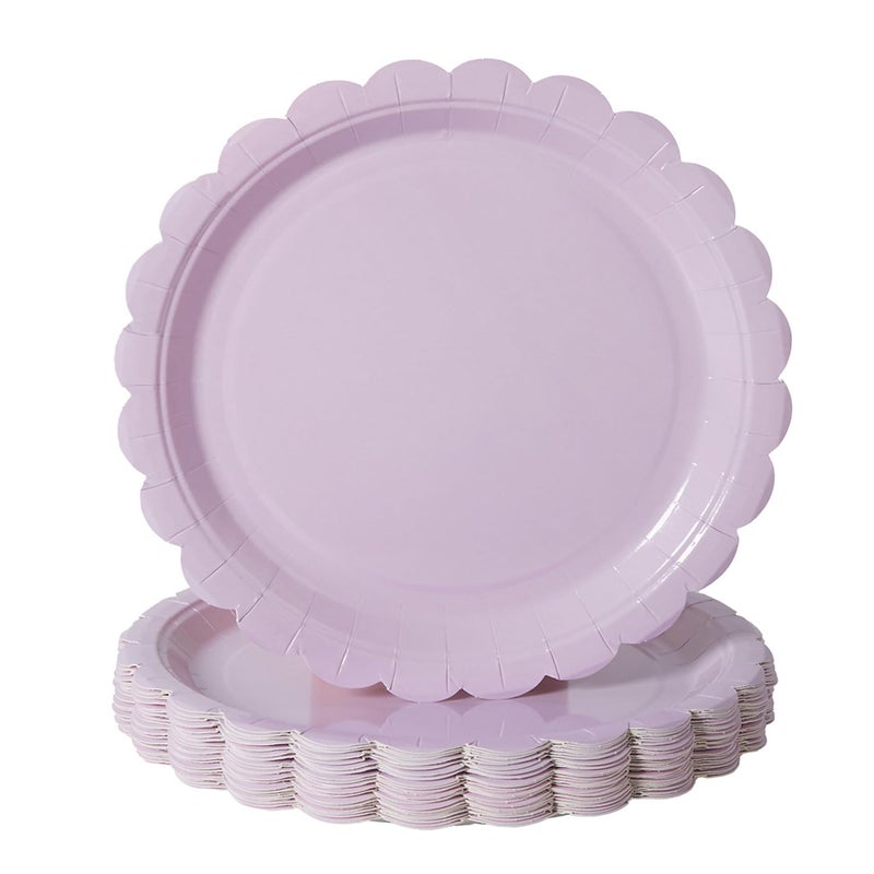 BEFORYOU 50PCS Scalloped Disposable Paper Plates Dessert Cake Party Plates for Baby Shower, Wedding,Bridal Shower Birthday Party Supplies (Purple, 7IN) - Image 1