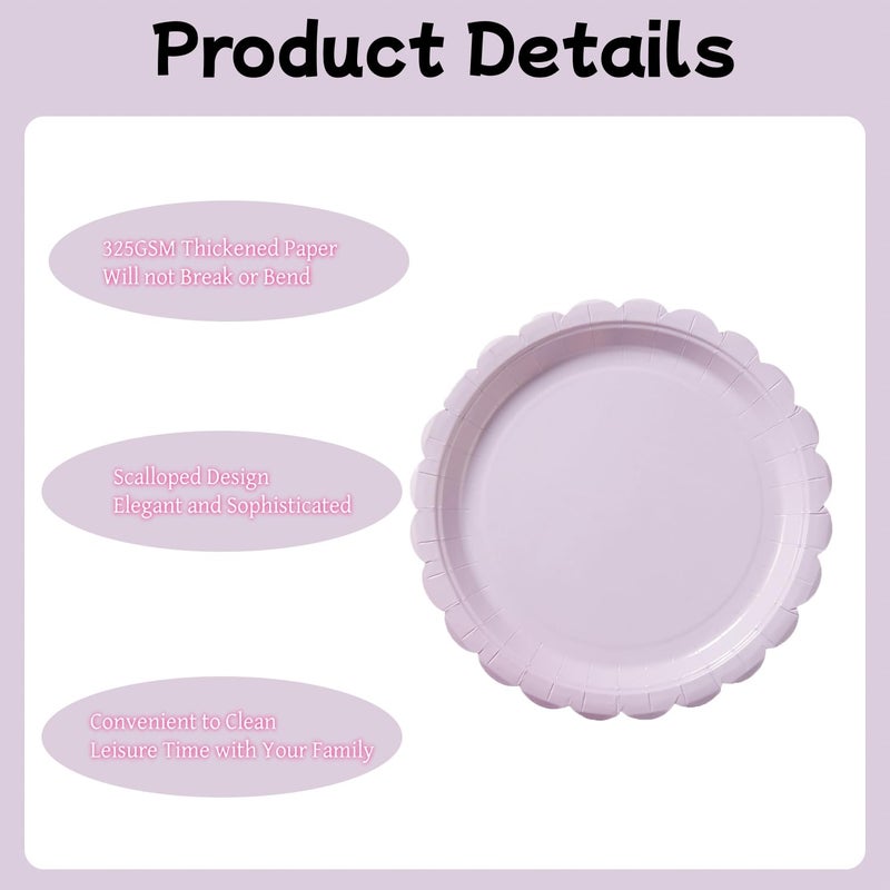 BEFORYOU 50PCS Scalloped Disposable Paper Plates Dessert Cake Party Plates for Baby Shower, Wedding,Bridal Shower Birthday Party Supplies (Purple, 7IN) - Image 5