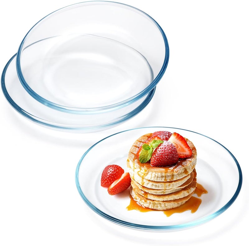 NUTRIUPS 3 Pack 7 inch Small Glass Plates - with Lipped Edge - Clear Tempered Glass Dessert Plates, Glass Plate Set for Appetizer, Fruits, Cake, Salad, Dishwasher and Microwave Safe - Image 1