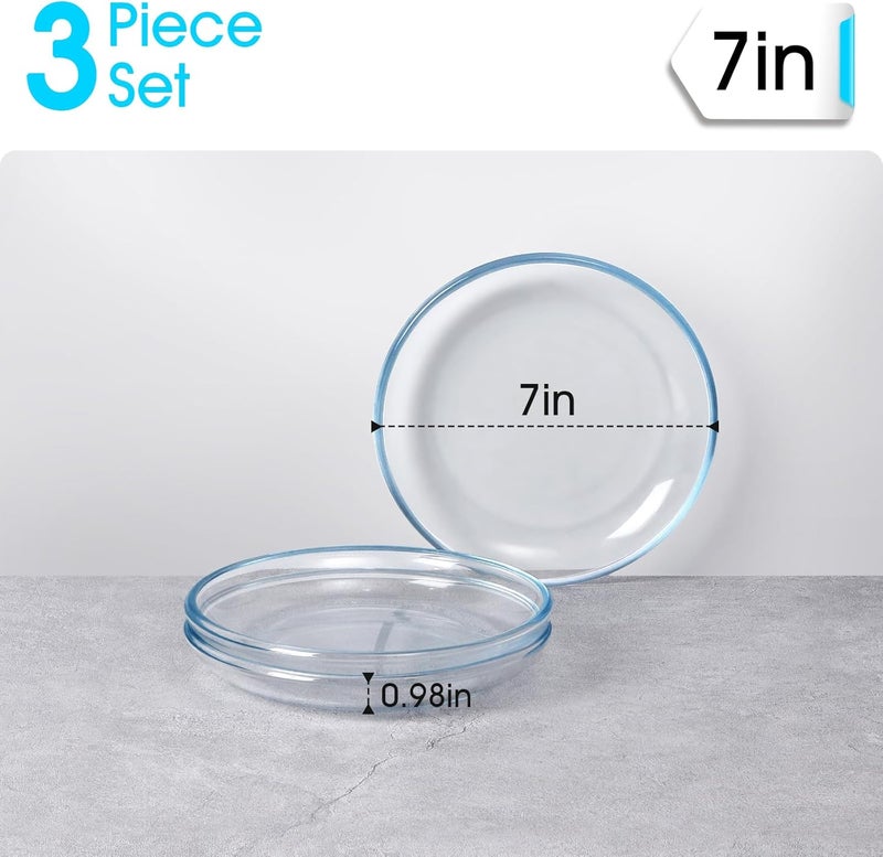 NUTRIUPS 3 Pack 7 inch Small Glass Plates - with Lipped Edge - Clear Tempered Glass Dessert Plates, Glass Plate Set for Appetizer, Fruits, Cake, Salad, Dishwasher and Microwave Safe - Image 2
