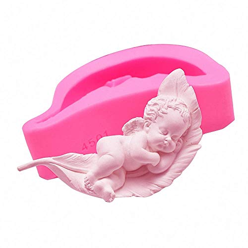 HiParty Cute Sleeping Angel Baby on a Leaf Silicone Fondant Mold Angel with Wings Baby Shower Birthday Party Cake Decoration Chocolate Candy Mold Soap Wax Melt Clay Mold - Image 3