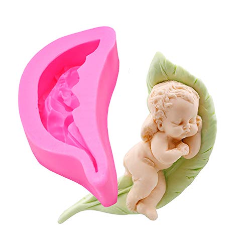 HiParty Cute Sleeping Angel Baby on a Leaf Silicone Fondant Mold Angel with Wings Baby Shower Birthday Party Cake Decoration Chocolate Candy Mold Soap Wax Melt Clay Mold - Image 4