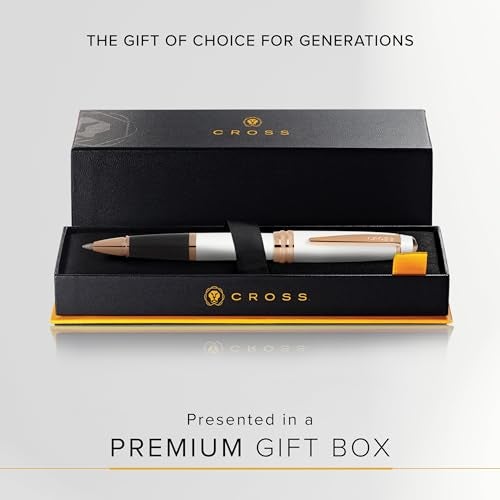 Cross Bailey White & Rose Gold Refillable Rollerball Pen – Medium Point, Black Ink, Presented in a Premium Gift Box - Image 5