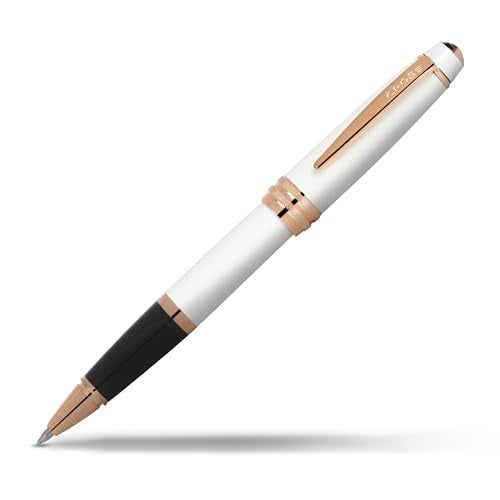Cross Bailey White & Rose Gold Refillable Rollerball Pen – Medium Point, Black Ink, Presented in a Premium Gift Box - Image 1