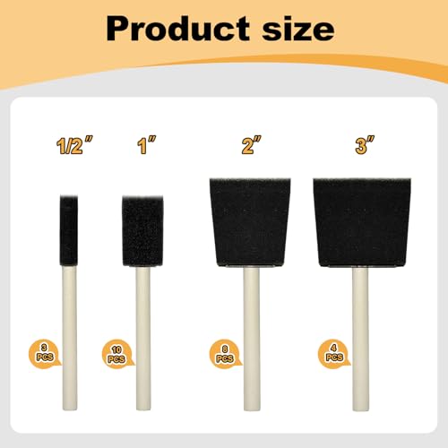 Fewanland Foam Brush 25pcs with High Density Foam for Multi Project(1/2", 1", 2", 3") - Image 2