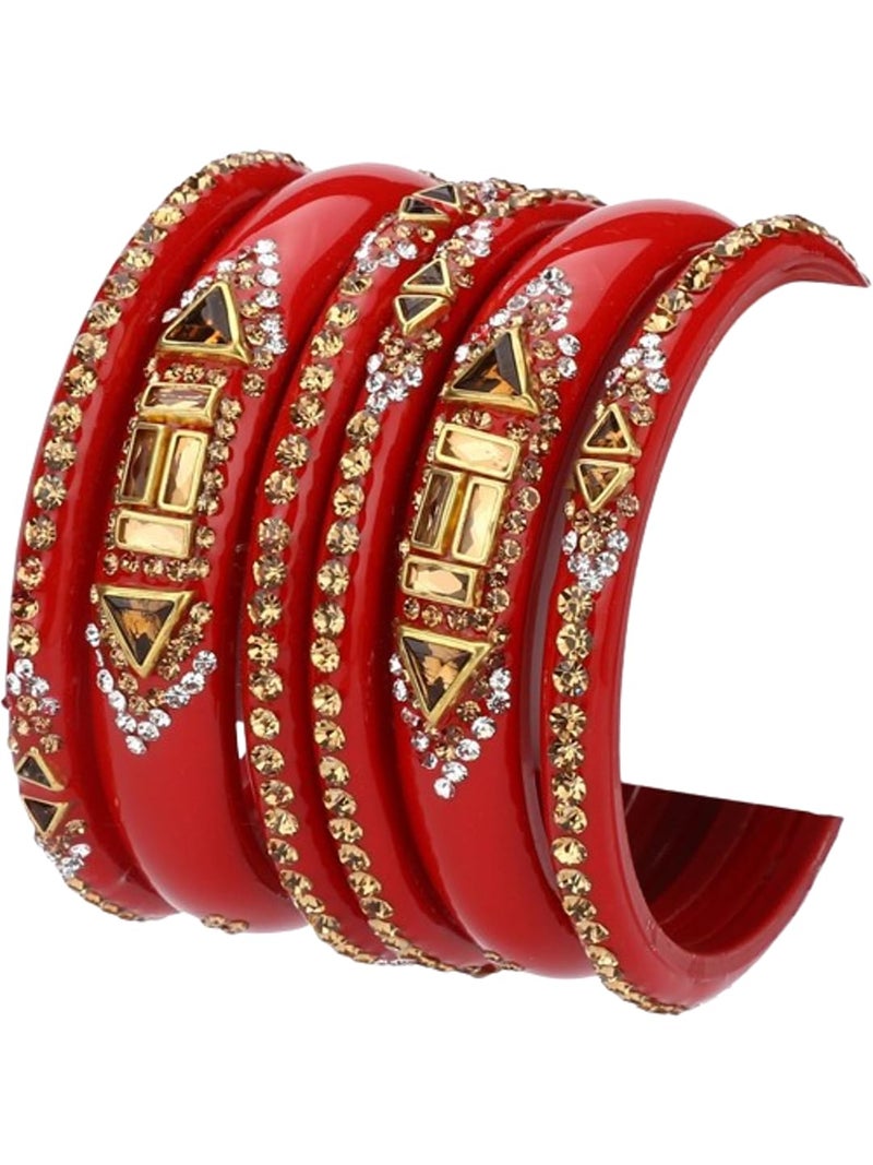 Somil Fashionable Glass Bangles/Kada Set For Women- Perfect For Wedding, Party, Celebrations & Functions, Pack Of 6, Red - Image 2