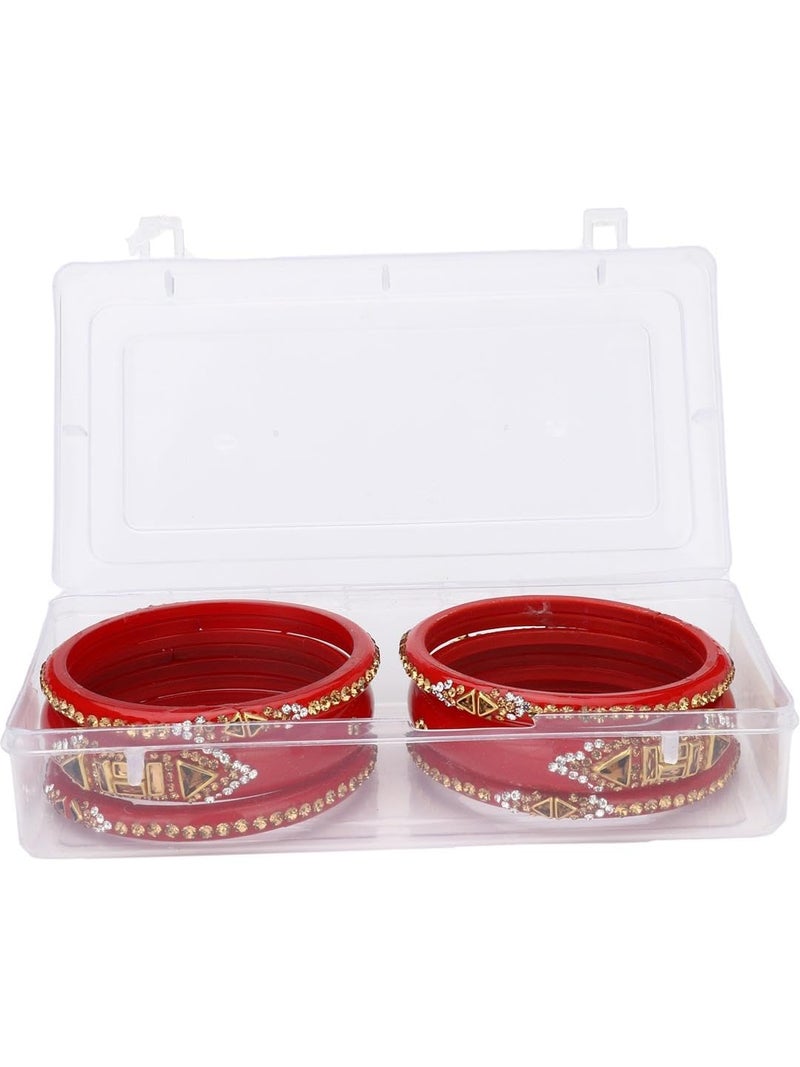 Somil Fashionable Glass Bangles/Kada Set For Women- Perfect For Wedding, Party, Celebrations & Functions, Pack Of 6, Red - Image 3