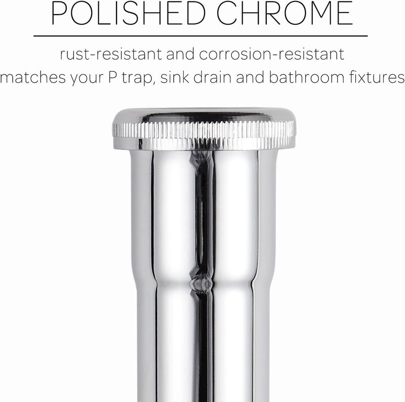 Fipoque Brass Slip Joint Extension Tube 1-1/4” OD x 12” with Nut and Rubber Washer, P Trap Extension Tube, Sink Drain Tailpiece Tube Extension, Polished Chrome - Image 3