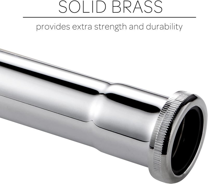 Fipoque Brass Slip Joint Extension Tube 1-1/4” OD x 12” with Nut and Rubber Washer, P Trap Extension Tube, Sink Drain Tailpiece Tube Extension, Polished Chrome - Image 2