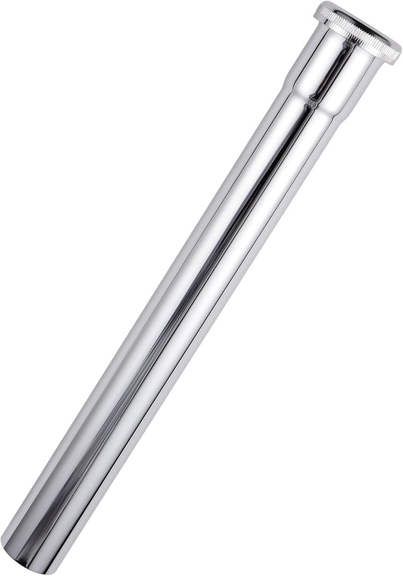 Fipoque Brass Slip Joint Extension Tube 1-1/4” OD x 12” with Nut and Rubber Washer, P Trap Extension Tube, Sink Drain Tailpiece Tube Extension, Polished Chrome - Image 1