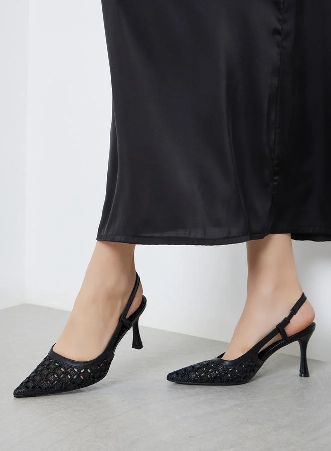 Styli Black Embellished Slingback Stiletto Heel Shoes