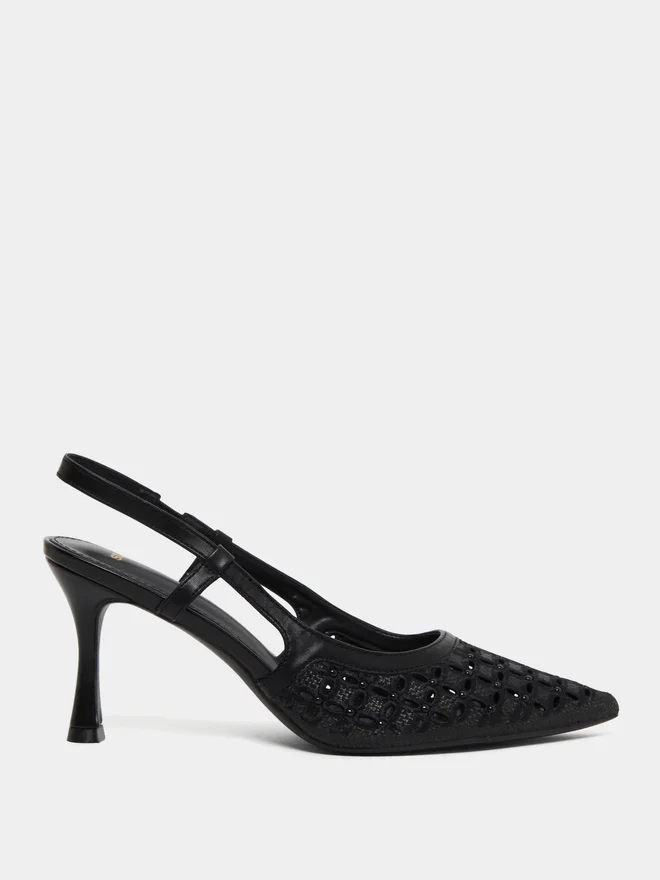 Styli Black Embellished Slingback Stiletto Heel Shoes