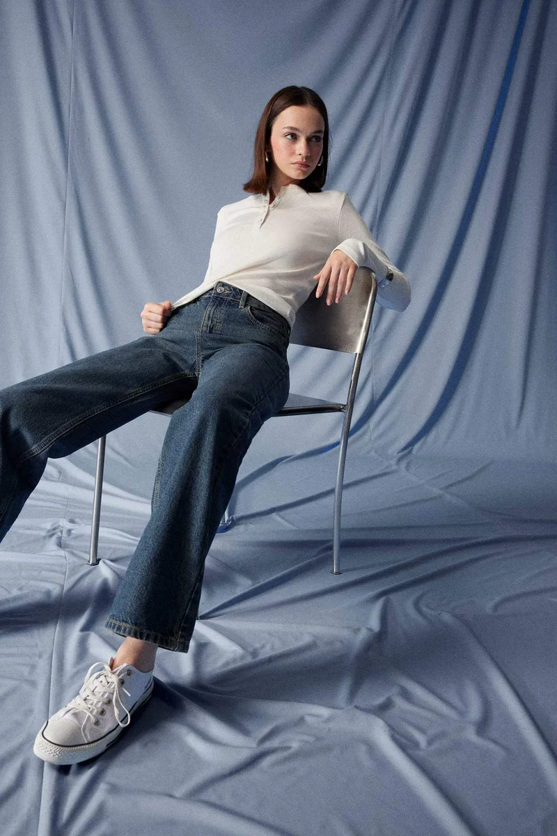Defacto 90's Wide Leg High Waist Straight Leg Long Jeans