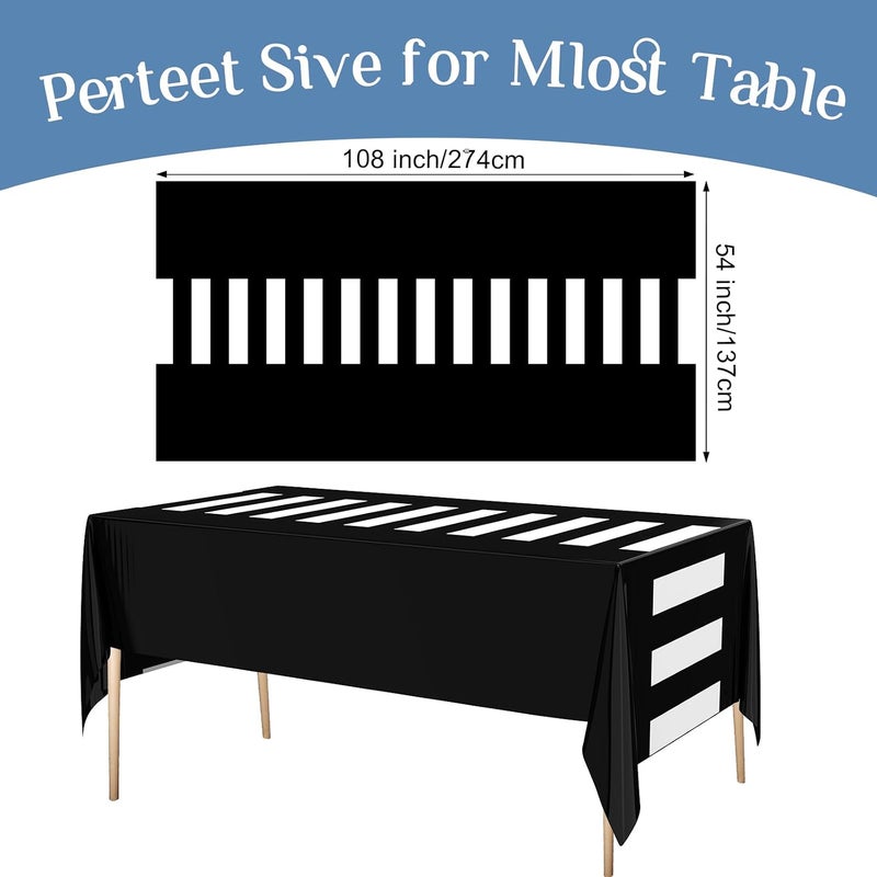 Oudain 6 Pcs Striped Tablecloth 108 x 54 Inch Disposable Plastic Table Cloth Waterproof Tablecloth Rectangle Table Cover for Birthday Wedding Bridal Party Supplies (Black White Horizontal Stripes) - Image 2
