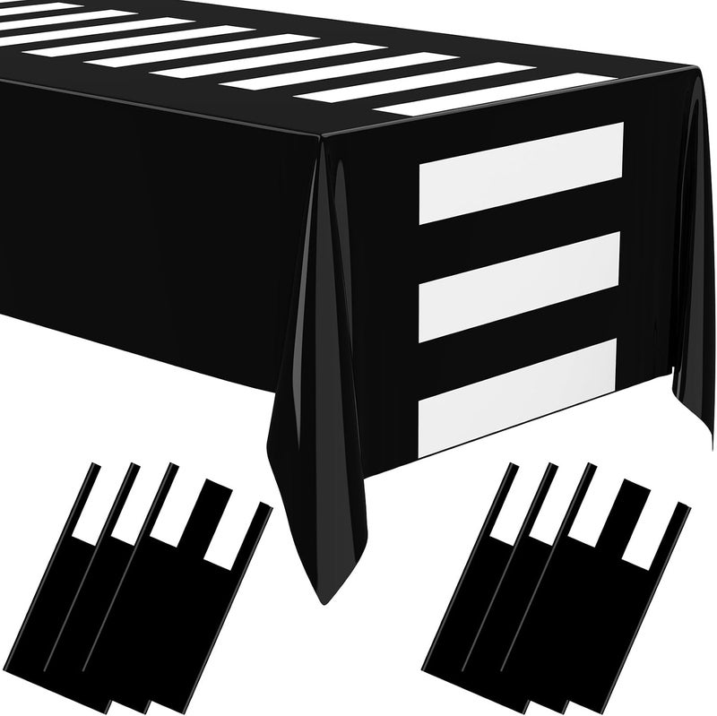 Oudain 6 Pcs Striped Tablecloth 108 x 54 Inch Disposable Plastic Table Cloth Waterproof Tablecloth Rectangle Table Cover for Birthday Wedding Bridal Party Supplies (Black White Horizontal Stripes) - Image 1