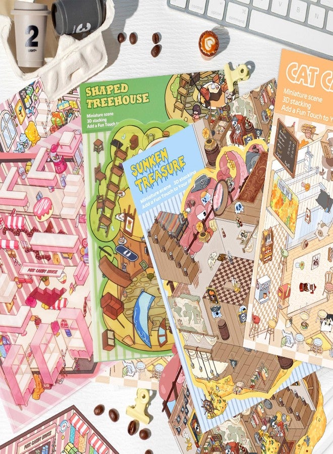 DAPUTOU 24 Sets 3D Scene Sticker Therapy Fun Cartoon Make Your Own Room Shop Scenes DIY House Stickers for Kids Cartoon Animal Relief Stress Own - Image 2