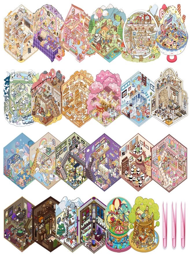 DAPUTOU 24 Sets 3D Scene Sticker Therapy Fun Cartoon Make Your Own Room Shop Scenes DIY House Stickers for Kids Cartoon Animal Relief Stress Own - Image 1