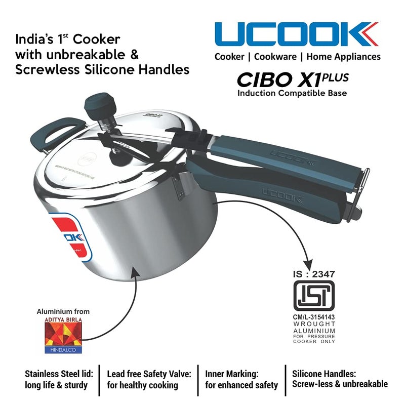 Ucook Cibo X1 Plus Aluminium Induction Pressure Cooker With Silicone Handles, 5 Litre - Image 3