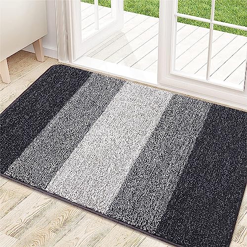 Kitinjoy Indoor Outdoor Door Mat, 32x20 Non-Slip Absorbent Dirt Trapper, Low-Profile Washable Inside Entrance Front Floor Mat, Sturdy Soft Entry Doormats for Entryway, Grey - Image 1