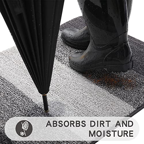 Kitinjoy Indoor Outdoor Door Mat, 32x20 Non-Slip Absorbent Dirt Trapper, Low-Profile Washable Inside Entrance Front Floor Mat, Sturdy Soft Entry Doormats for Entryway, Grey - Image 2