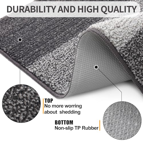 Kitinjoy Indoor Outdoor Door Mat, 32x20 Non-Slip Absorbent Dirt Trapper, Low-Profile Washable Inside Entrance Front Floor Mat, Sturdy Soft Entry Doormats for Entryway, Grey - Image 3