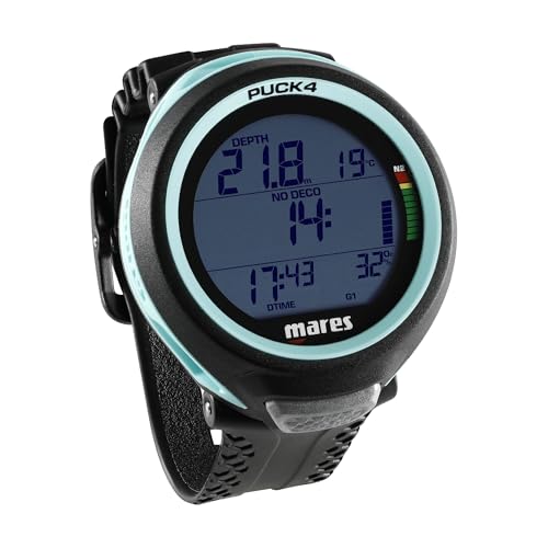 Mares Puck 4 Wrist Dive Computer EntryLevel WatchStyle One Button Control Underwater Scuba Diving Computer BlackAqua - Image 1