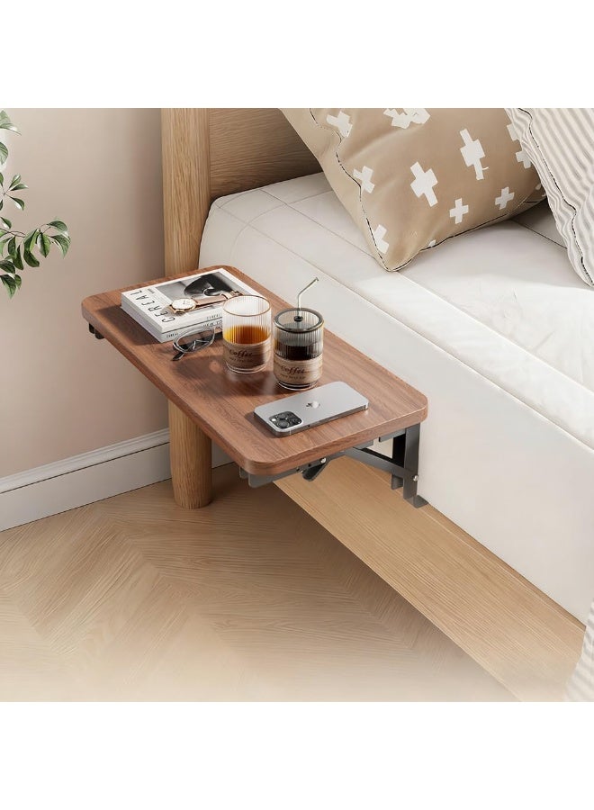 Foldable Wooden Bedside Shelf, No-Hole Mount Bed Side Organizer End Table, Simple Hanging Night Stand Bedside Caddy Storage Holder for Phone, Tablet, Water Cup, Books, Headboard Side Storage Rack