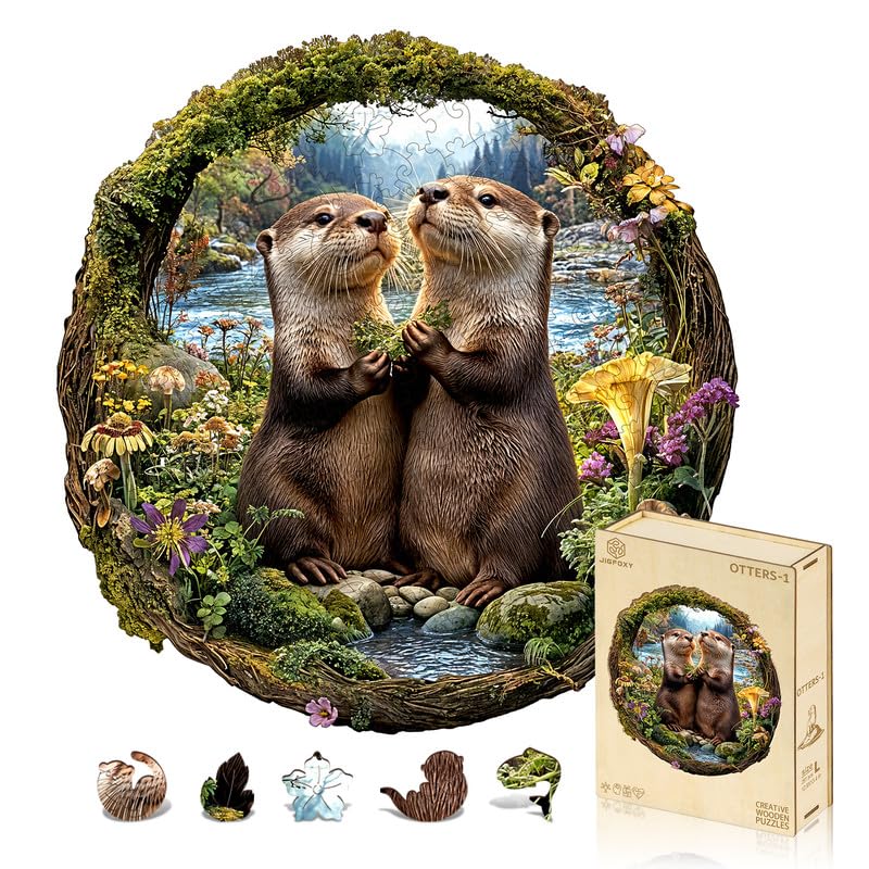 Jigfoxy Wooden Puzzles for Adults Otter Couple Wood Puzzle for Adults Unique AnimalShaped Wooden Jigsaw Puzzle Valentines Day Gifts for Family and Friends S81 84in102pcs - Image 1