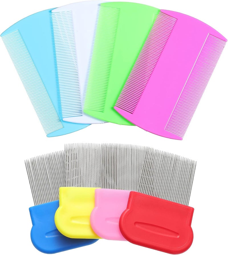 Maitys 8 Pieces Flea Lice Combs Double Sided Lice Removal Comb Hair Grooming Comb with Metal Teeth (4 x 2 Inch, 2.24 x 2.24 Inch, Pink, Light Blue, Blue, White, Green, Red, Yellow) - Image 1