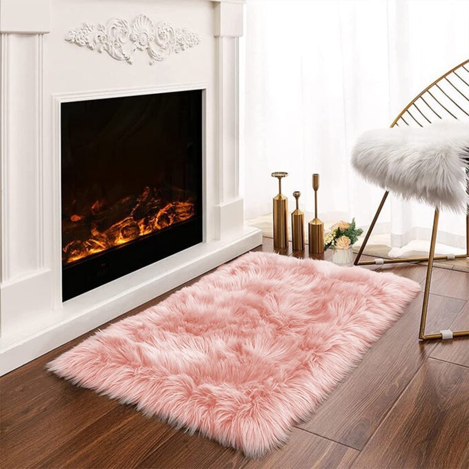 PINK 2X3 FAUX FUR RUG FOR BEDROOM DECOR FOR TEEN GIRLS THROW FUZZY FLUFFY FURRY SHEEPSKIN RUG FOR SOFA CUSHION LUXURY HOME DCOR RECTANGLE