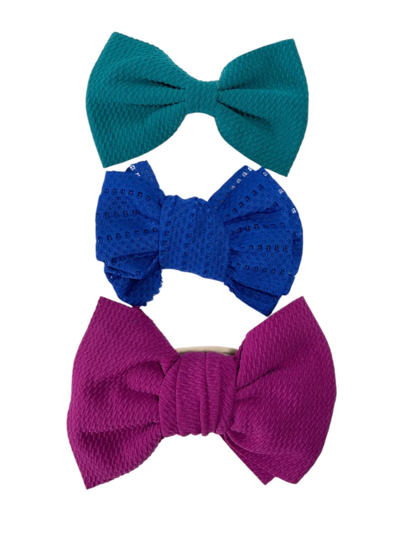 Bambimici Bambimici - Lara Assorted Ribbon Bow Headband for Babies - Teal Blue, Dark Blue, Magenta