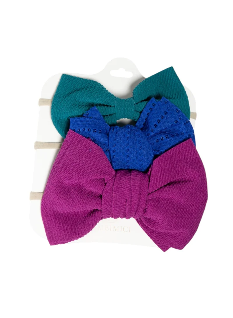 Bambimici Bambimici - Lara Assorted Ribbon Bow Headband for Babies - Teal Blue, Dark Blue, Magenta