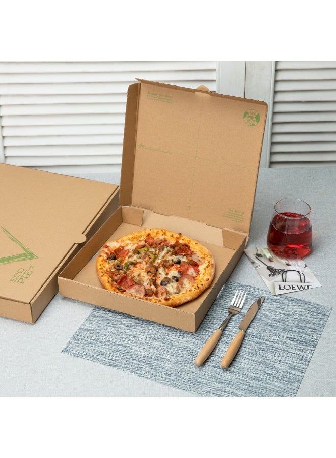 Restaurantware Eco Pie 12.6 x 12.6 x 1.7 Inch Pizza Boxes, 50 Corrugated Pizza Delivery Boxes - Repurpose As Plates, Sturdy, Kraft And Green Paper Take Out Boxes, Greaseproof, Disposable - Image 3