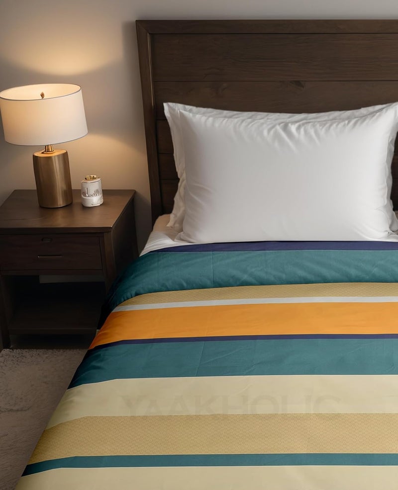 YaAkholic YaAkholic Glace Cotton 210 TC Single Bed Size Duvet CoverQuilt CoverRajai CoverBlanket Cover with Zipper 60x90 InchesYellow Stripe  - Image 1