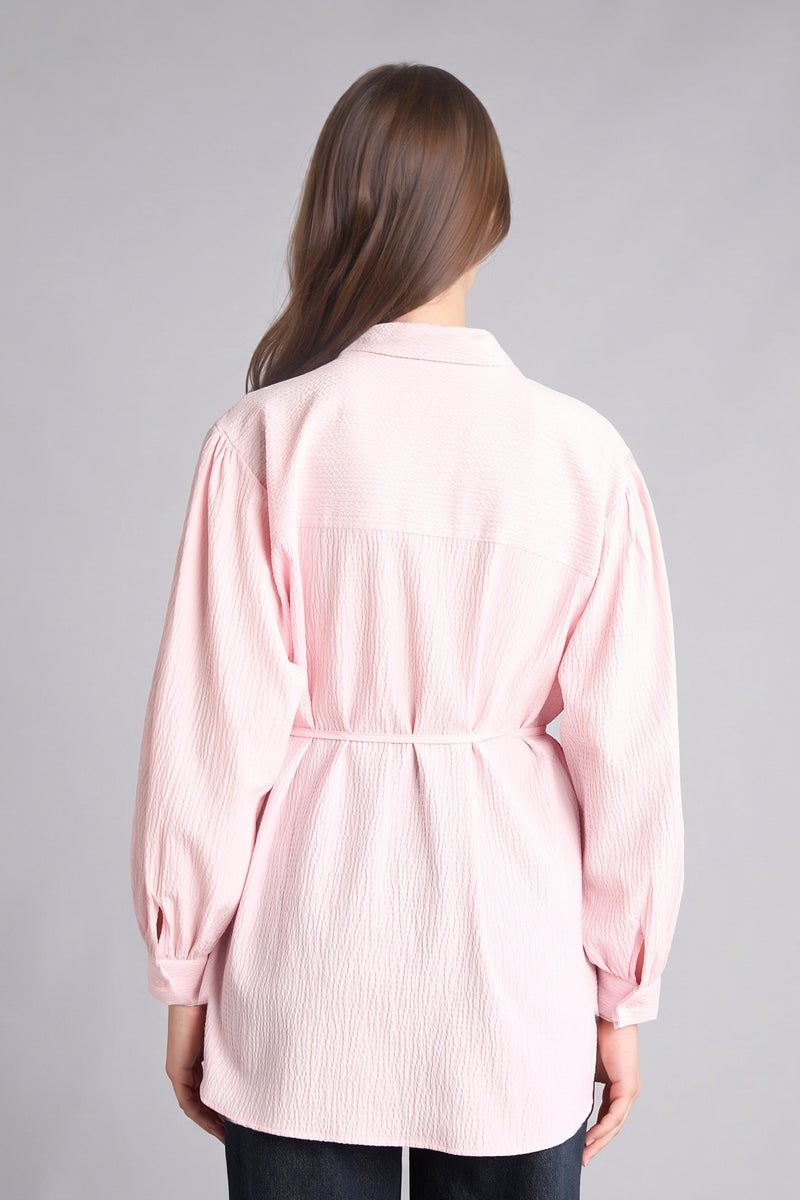 DeFacto Pink Woman Relax Fit Crinkle Fabric Long Sleeve Tunic Casual - Image 5