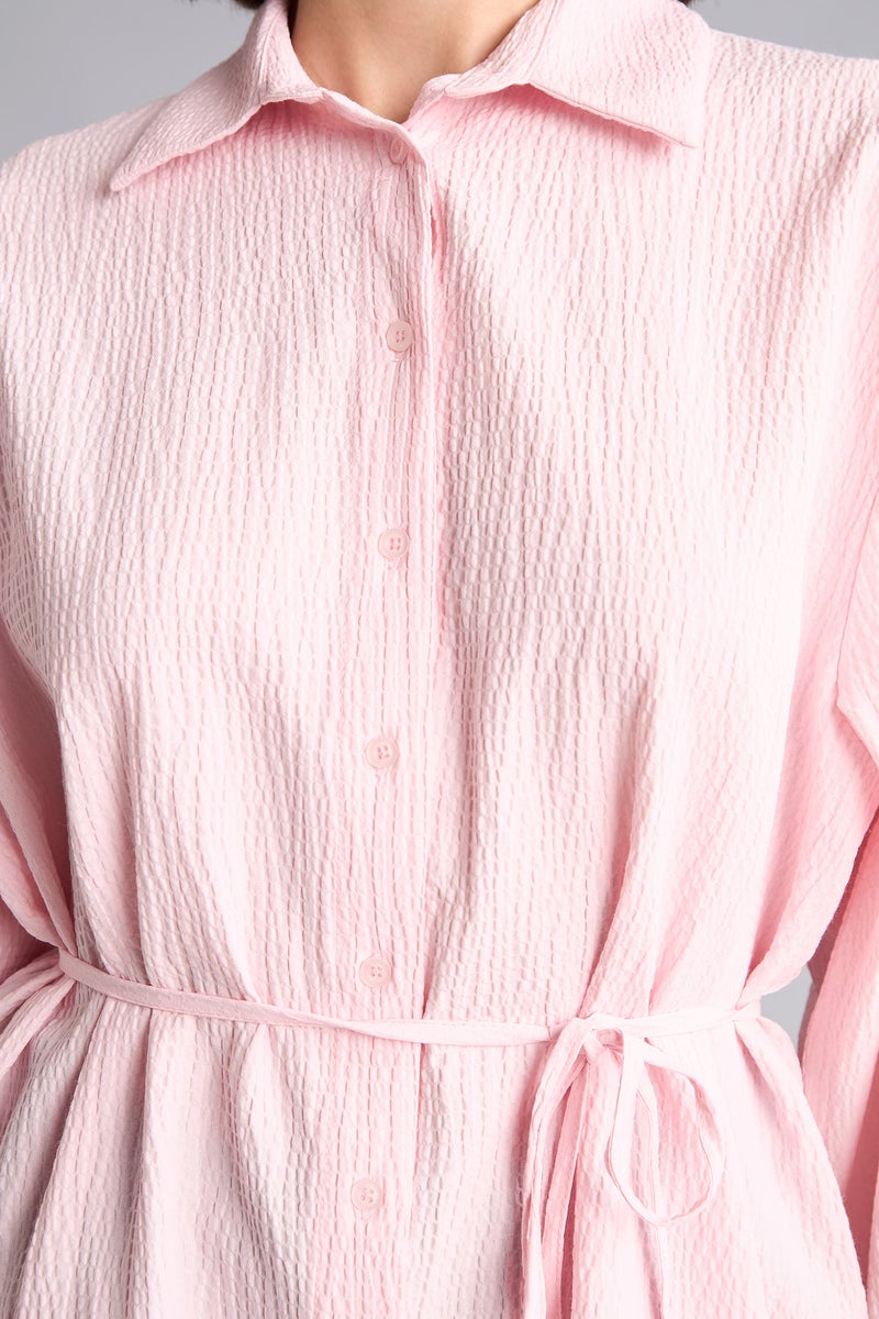 DeFacto Pink Woman Relax Fit Crinkle Fabric Long Sleeve Tunic Casual - Image 4