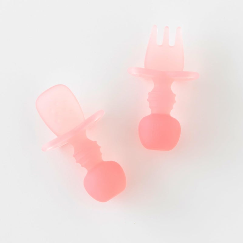 Bumkins Baby Utensils Set, Chewtensils Silicone Spoons for Dipping, Self-Feeding, Baby Led Weaning, Trainer Learning, First Stage Eating, Soft Practice Fork and Spoon, Babies 6 Months, Pink Jelly - Image 4