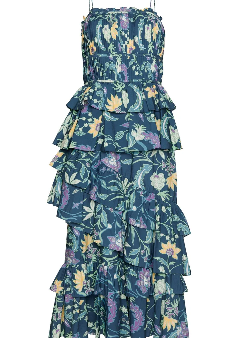 True Decadence Petrol Blue Folk Floral Midi Dress