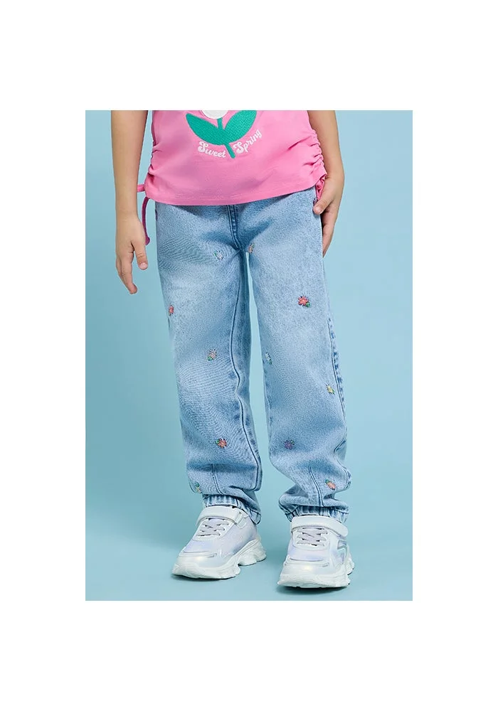 أر أند بي Embroidered Relaxed Fit Jeans with Elastic Waist