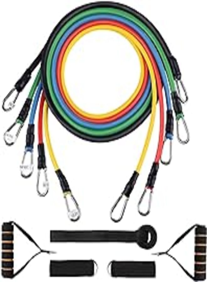 مجموعة أشرطة مقاومة للتمارين الرياضية من هيمالي، 5 قطع من أنابيب اللياقة البدنية وأشرطة الشد مع مقابض ومرساة باب وأشرطة كاحل وحقيبة حمل وأدلة تمرين ومعدات حماية للأشرطة للرجال والنساء