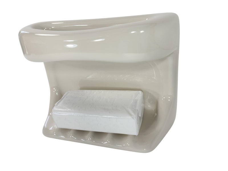 Beige Bone Almond Ceramic Soap Dish Tray Cloth Bar Washcloth Holder Bath Shower Bathtub
