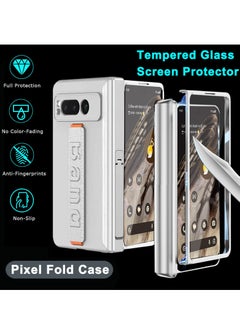 Excefore Compatible for Google Pixel Fold Phone Case, Magnetic Case with Screen Protector & Hand Strap, Silver Heavy Duty Shock-Absorption Hard Matte Cover, With Built-In Stand, for Pixel Fold Case  - Image 2