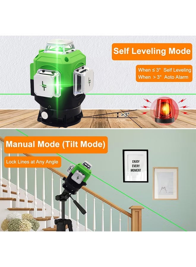 WALALLA Laser Level 360 Self Leveling 16 Lines Green Beam Laser Level 4x360 4D Cross Line Lazer Level for Construction with Remote Control Storage Bag Multiple Stands Rechargeable Batteries - Image 5