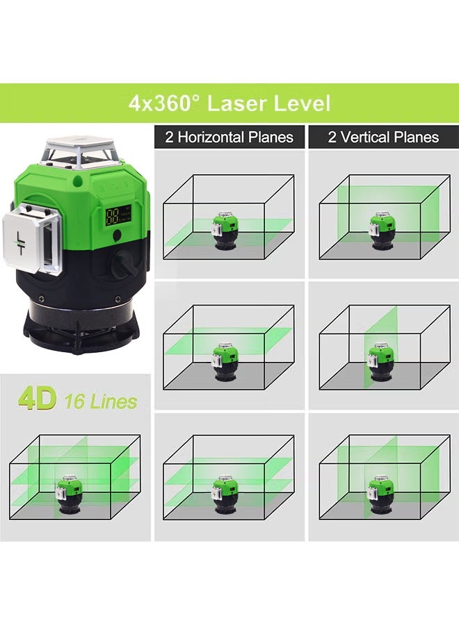 WALALLA Laser Level 360 Self Leveling 16 Lines Green Beam Laser Level 4x360 4D Cross Line Lazer Level for Construction with Remote Control Storage Bag Multiple Stands Rechargeable Batteries - Image 3