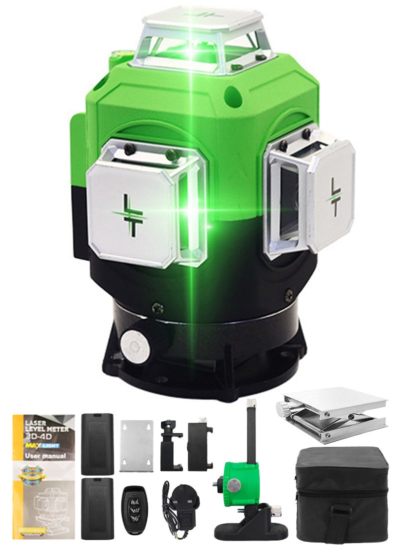 WALALLA Laser Level 360 Self Leveling 16 Lines Green Beam Laser Level 4x360 4D Cross Line Lazer Level for Construction with Remote Control Storage Bag Multiple Stands Rechargeable Batteries - Image 1
