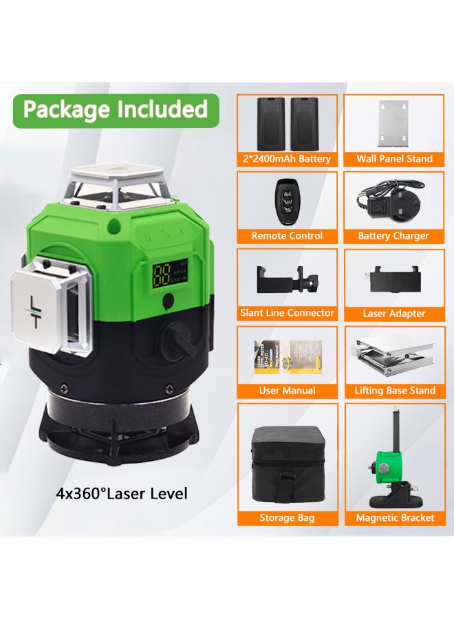 WALALLA Laser Level 360 Self Leveling 16 Lines Green Beam Laser Level 4x360 4D Cross Line Lazer Level for Construction with Remote Control Storage Bag Multiple Stands Rechargeable Batteries - Image 2