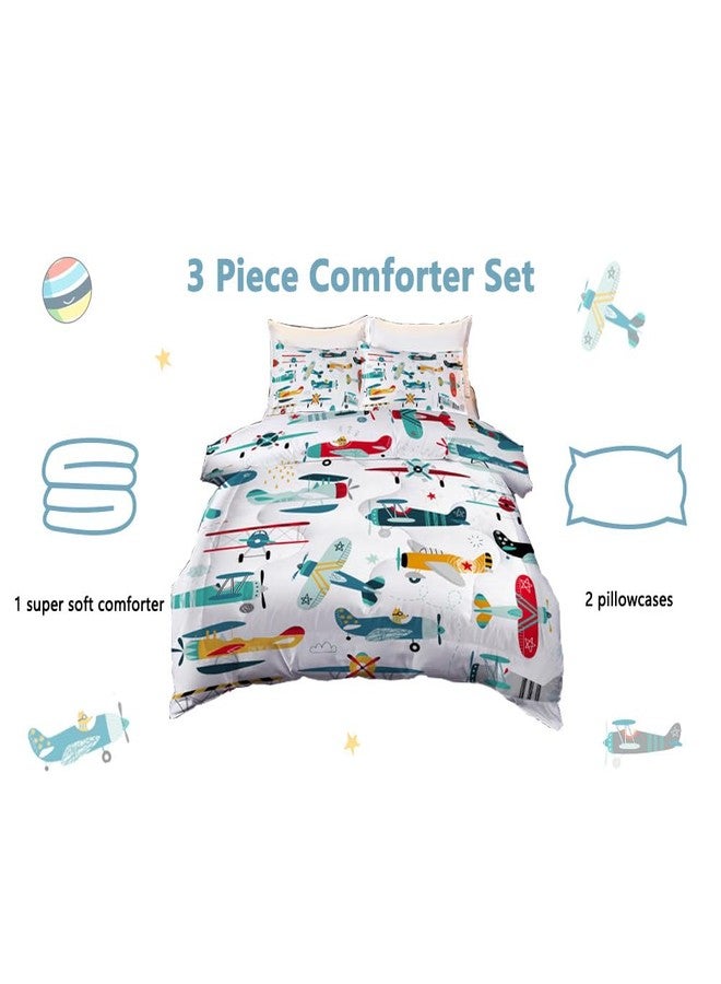Yasida Kids Airplane Comforter Set Twin Size Colorful Cartoon Propeller Plane Bedding Set Kids Boys Bedding Sets Twin Teens Cartoon Airplanes Down Comforter Aviation Theme Duvet Bedroom Decor - Image 4