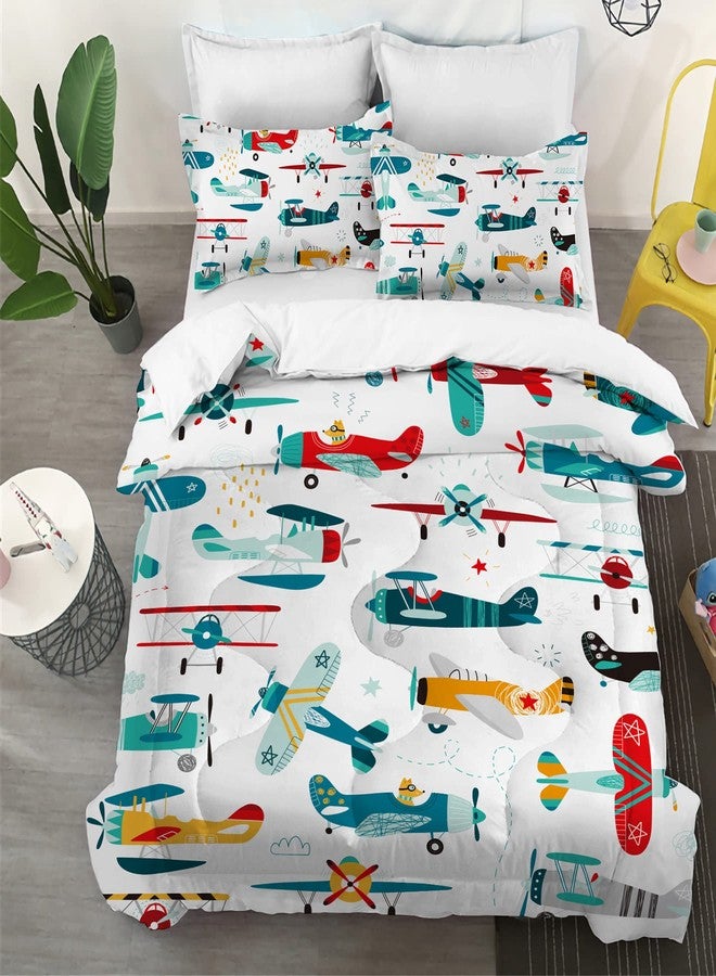 Yasida Kids Airplane Comforter Set Twin Size Colorful Cartoon Propeller Plane Bedding Set Kids Boys Bedding Sets Twin Teens Cartoon Airplanes Down Comforter Aviation Theme Duvet Bedroom Decor - Image 1