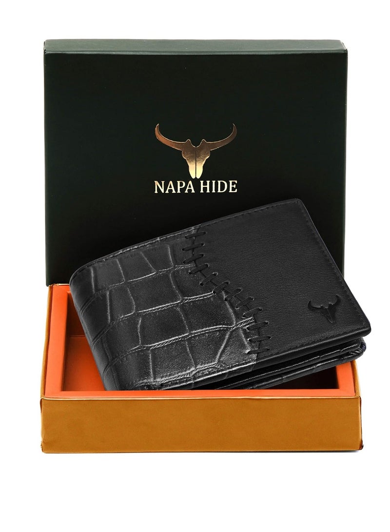 Napa Hide Black Leather Wallet for Men I 4 Card Slots I 2 Currency Compartments I 1 ID Window I 3 Secret Compartments I External Card Slot I 1 Coin Pocket  - Image 2