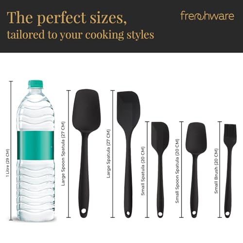 Frenchware (Set of 5 Spatulas, Black) Non-Stick Premium Silicone Spatula for Cooking, Baking & Mixing, Seamless Design - Image 3